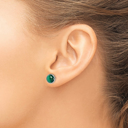 Sterlingsilber Rhodiniert 7mm Malachite Ohrstecker