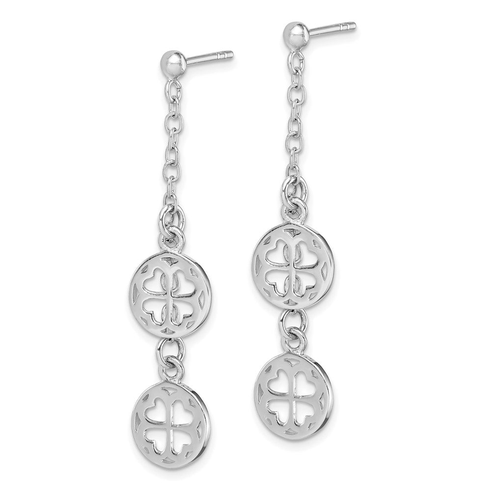 Sterlingsilber Rhodiniert Klee Hängend Stecker Ohrring