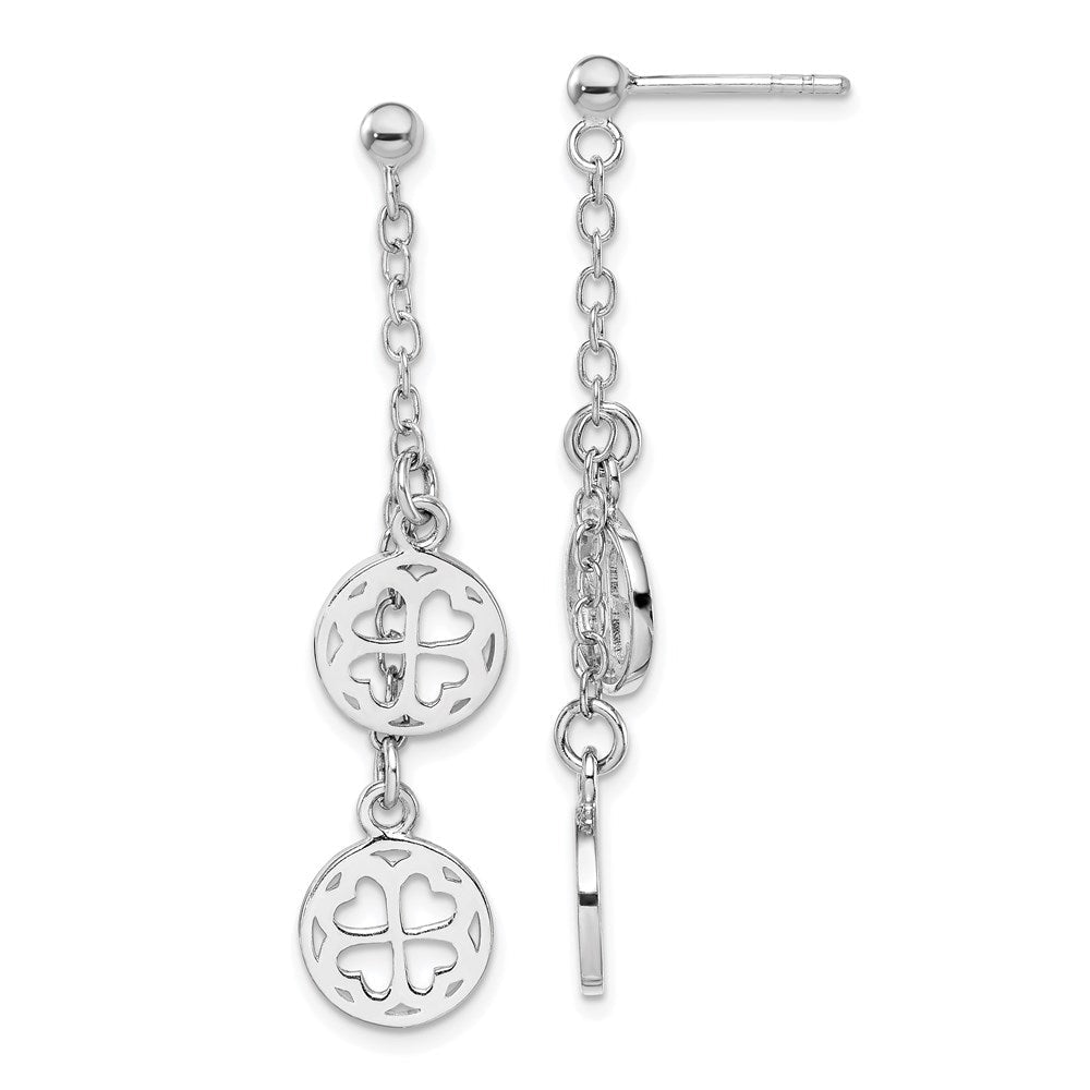 Sterlingsilber Rhodiniert Klee Hängend Stecker Ohrring