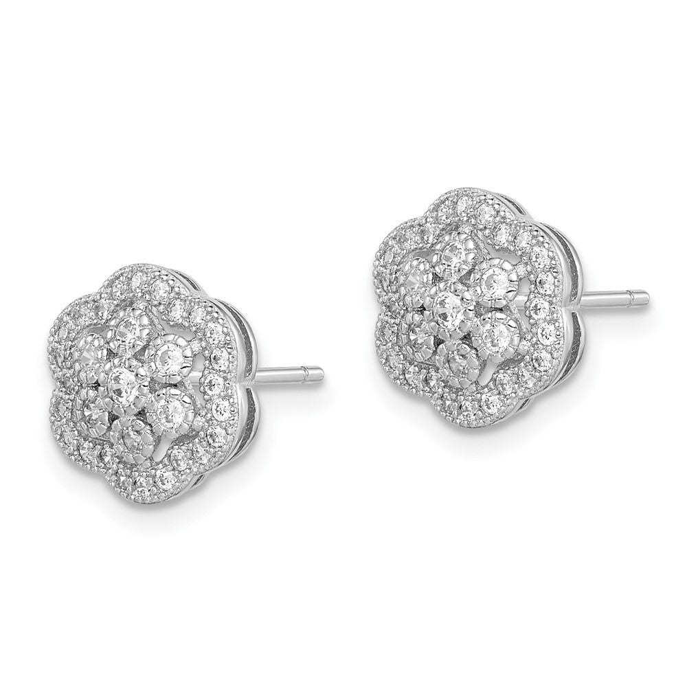 Sterlingsilber Rhodiniert Poliert Zirkonia Blume Ohrstecker