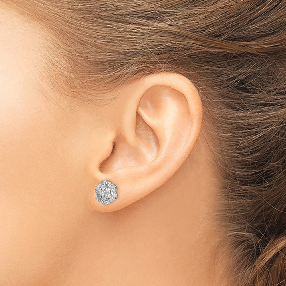 Sterlingsilber Rhodiniert Poliert Zirkonia Blume Ohrstecker