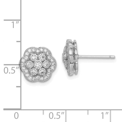 Sterlingsilber Rhodiniert Poliert Zirkonia Blume Ohrstecker