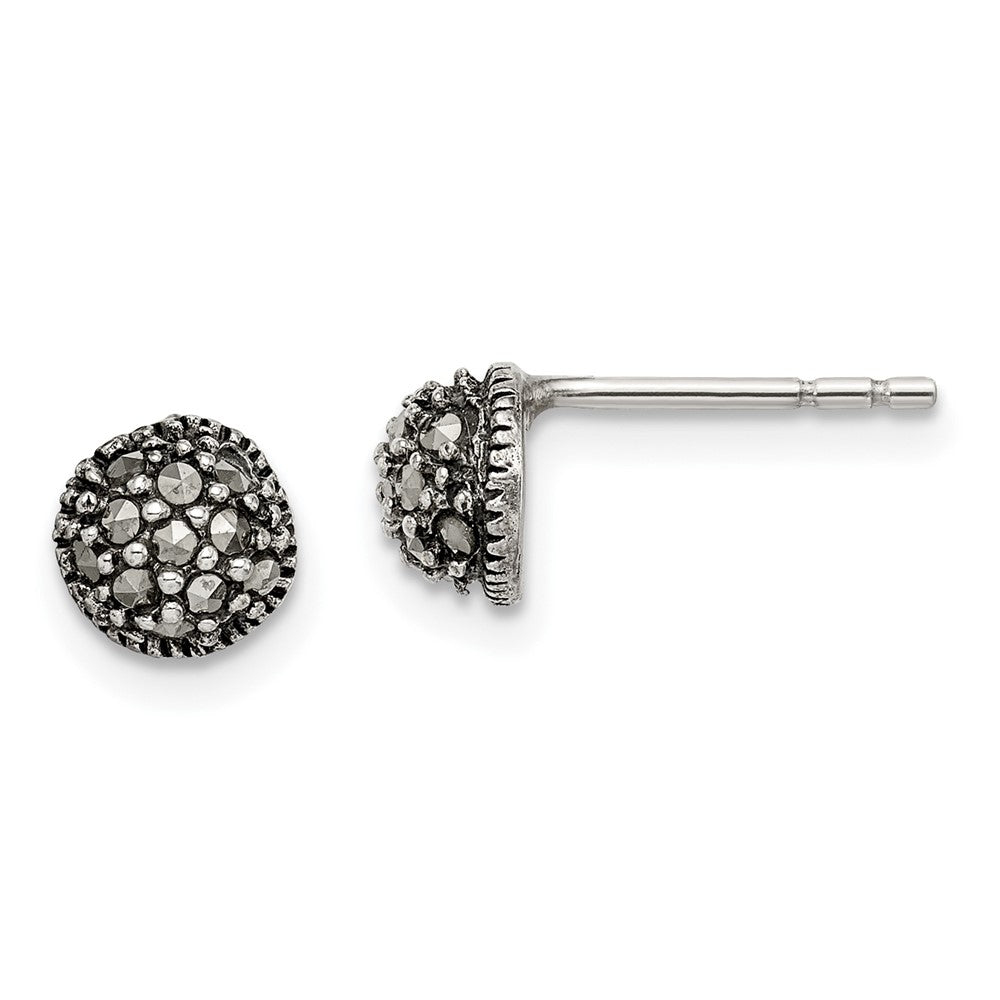 Sterlingsilber Antikisiert Markasit 6mm Knopf Ohrstecker
