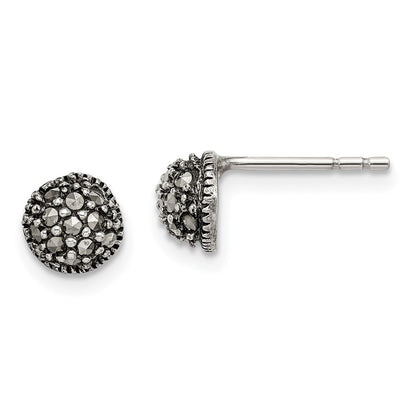 Sterlingsilber Antikisiert Markasit 6mm Knopf Ohrstecker
