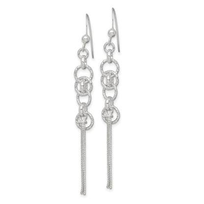 Sterlingsilber Poliert & Diamantiert Kreis Multi-strand Kette Ohrhänger