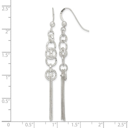 Sterlingsilber Poliert & Diamantiert Kreis Multi-strand Kette Ohrhänger