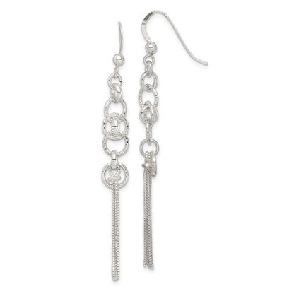 Sterlingsilber Poliert & Diamantiert Kreis Multi-strand Kette Ohrhänger