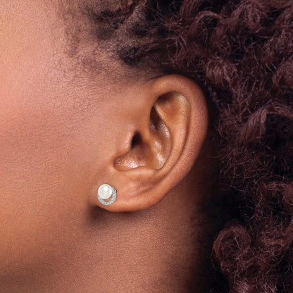 Sterlingsilber Rhodiniert Fwc Perle Zirkonia Ohrstecker