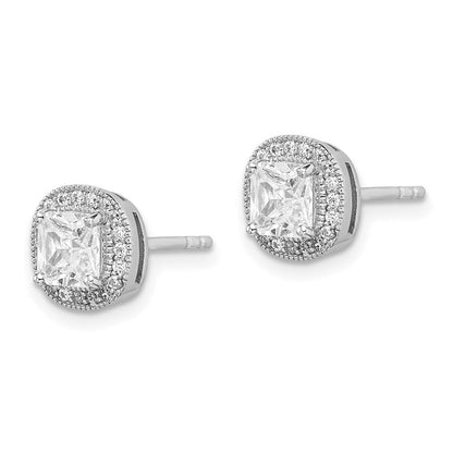 Sterlingsilber Rhodiniert Poliert & Strukturiert 5mm Zirkonia Heiligenschein Ohrstecker