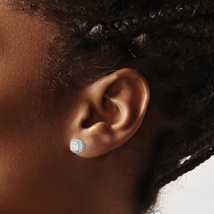 Sterlingsilber Rhodiniert Poliert & Strukturiert 5mm Zirkonia Heiligenschein Ohrstecker
