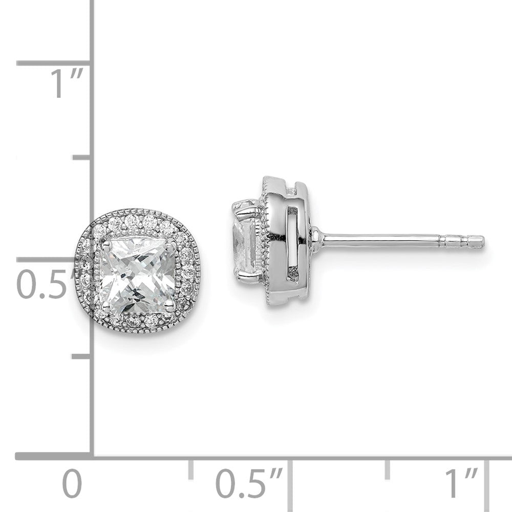 Sterlingsilber Rhodiniert Poliert & Strukturiert 5mm Zirkonia Heiligenschein Ohrstecker