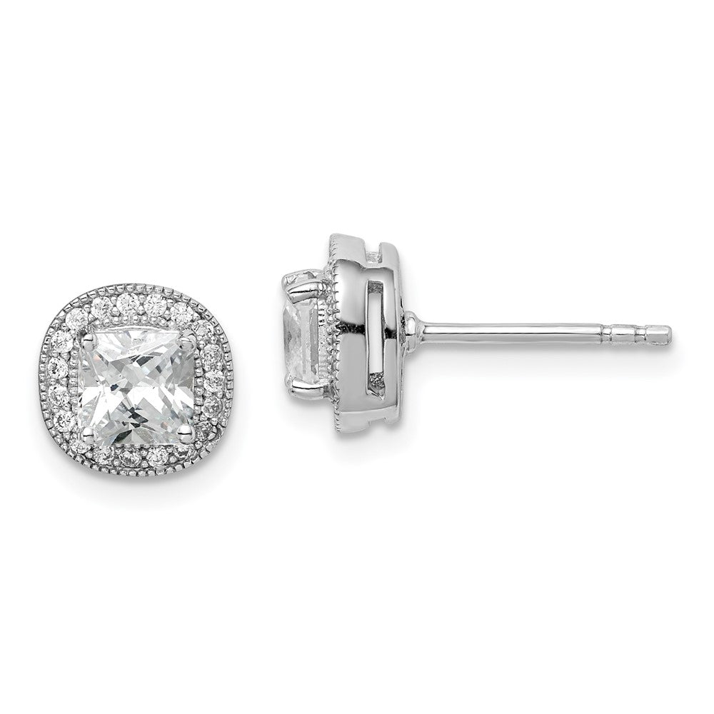 Sterlingsilber Rhodiniert Poliert & Strukturiert 5mm Zirkonia Heiligenschein Ohrstecker