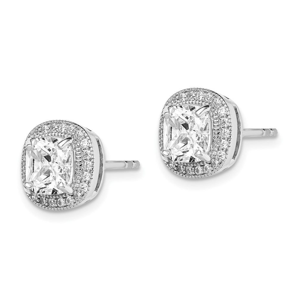 Sterlingsilber Rhodiniert Poliert & Strukturiert 6mm Zirkonia Heiligenschein Ohrstecker
