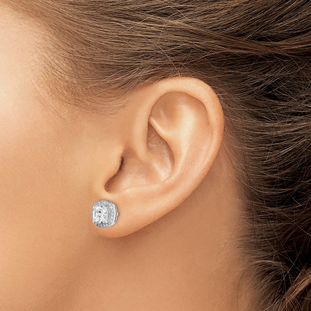 Sterlingsilber Rhodiniert Poliert & Strukturiert 6mm Zirkonia Heiligenschein Ohrstecker