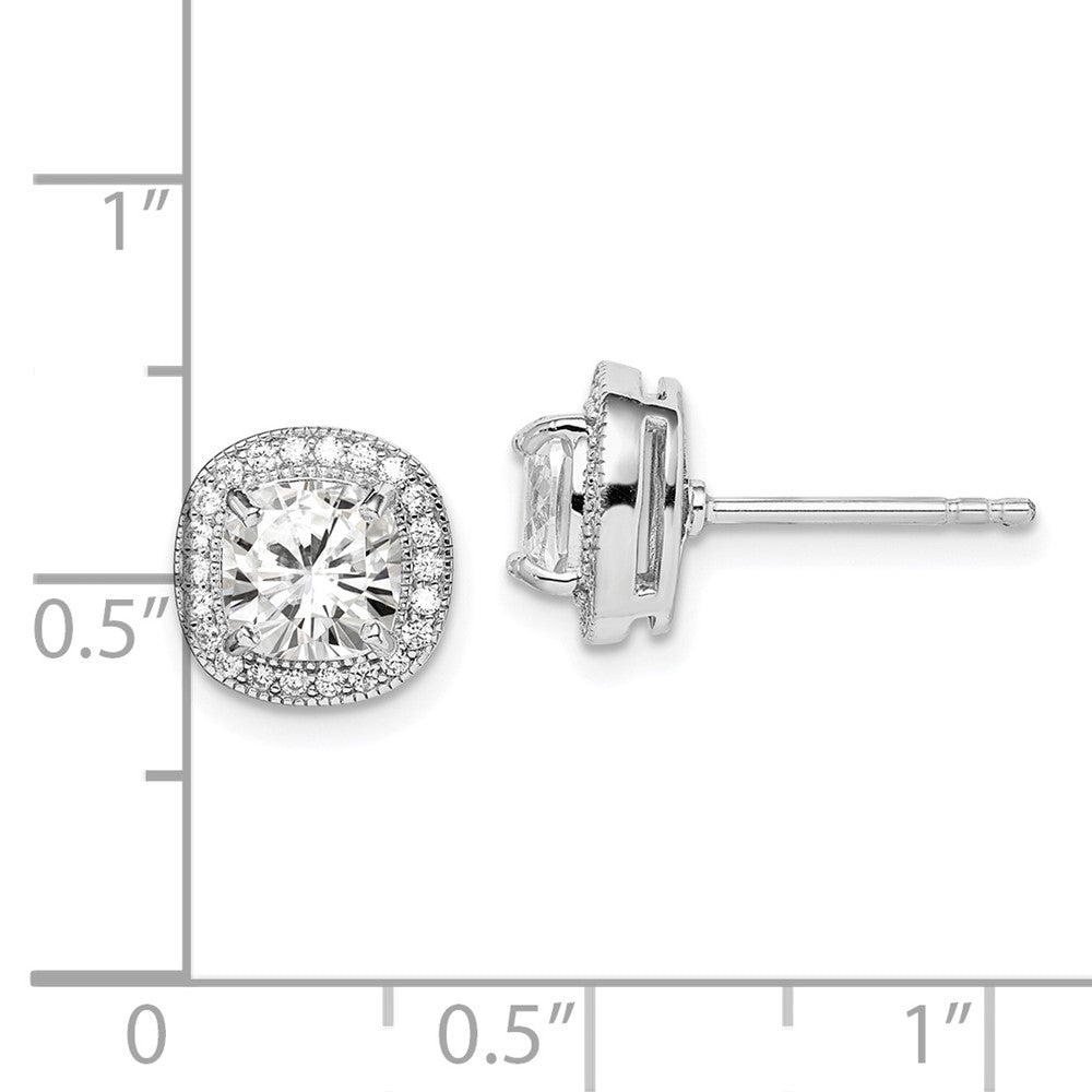 Sterlingsilber Rhodiniert Poliert & Strukturiert 6mm Zirkonia Heiligenschein Ohrstecker
