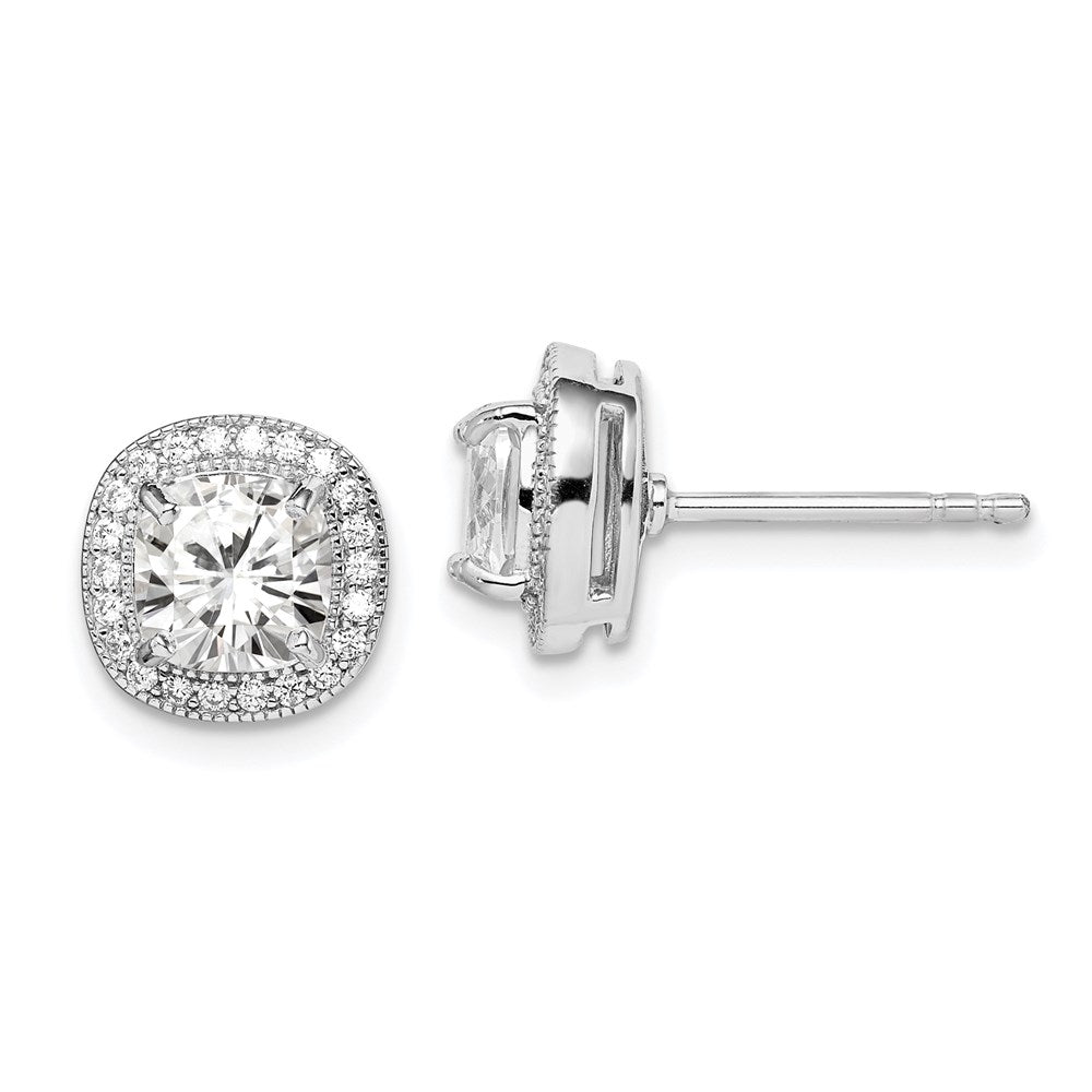 Sterlingsilber Rhodiniert Poliert & Strukturiert 6mm Zirkonia Heiligenschein Ohrstecker