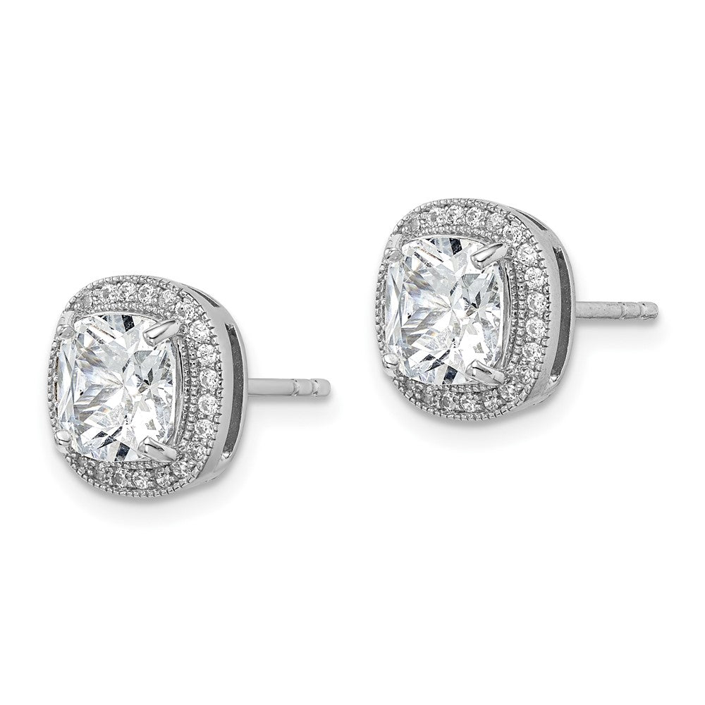 Sterlingsilber Rhodiniert Poliert & Strukturiert 7mm Zirkonia Heiligenschein Ohrstecker