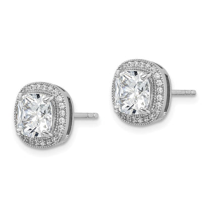 Sterlingsilber Rhodiniert Poliert & Strukturiert 7mm Zirkonia Heiligenschein Ohrstecker