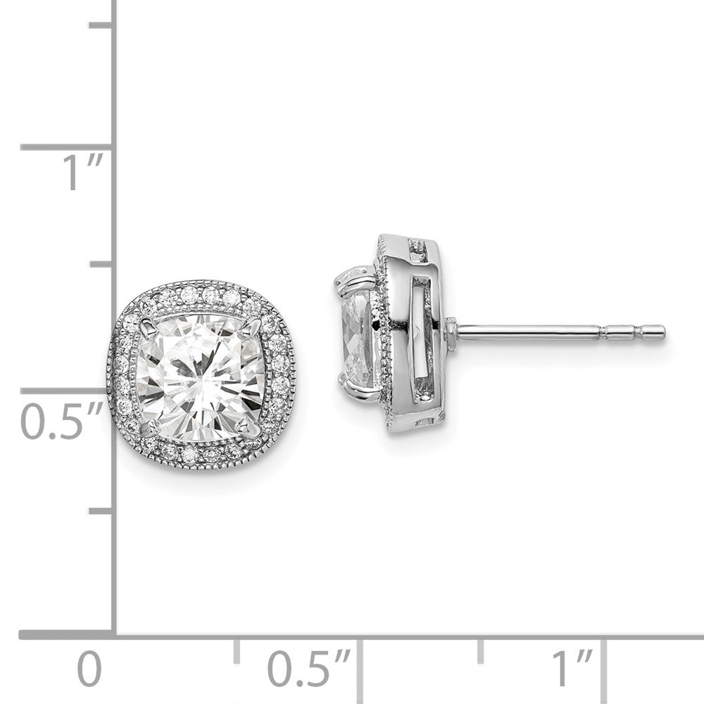 Sterlingsilber Rhodiniert Poliert & Strukturiert 7mm Zirkonia Heiligenschein Ohrstecker
