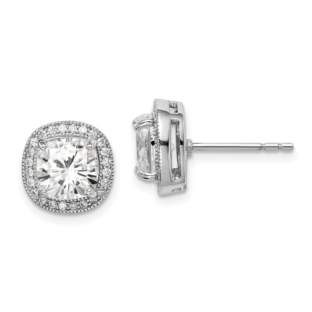 Sterlingsilber Rhodiniert Poliert & Strukturiert 7mm Zirkonia Heiligenschein Ohrstecker