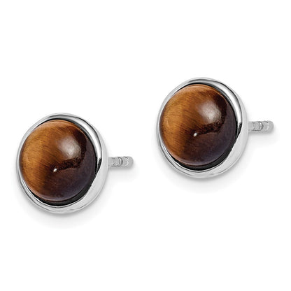 Sterlingsilber Rhodiniert Poliert 7mm Tiger Auge Ohrstecker