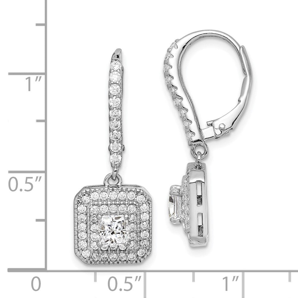 Sterlingsilber Rhodiniert Poliert Zirkonia Quadratisch Ohrhänger mit Brisur