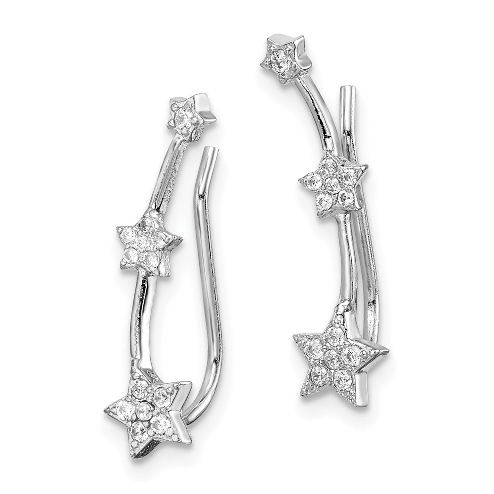 Sterlingsilber Rhodiniert Poliert Zirkonia Drei Stern Ohr Climber Ohrringe