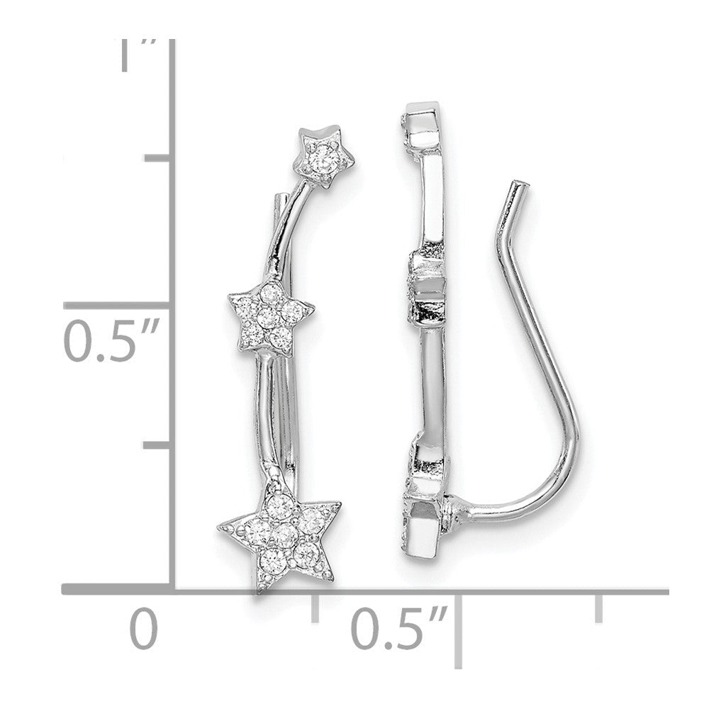 Sterlingsilber Rhodiniert Poliert Zirkonia Drei Stern Ohr Climber Ohrringe