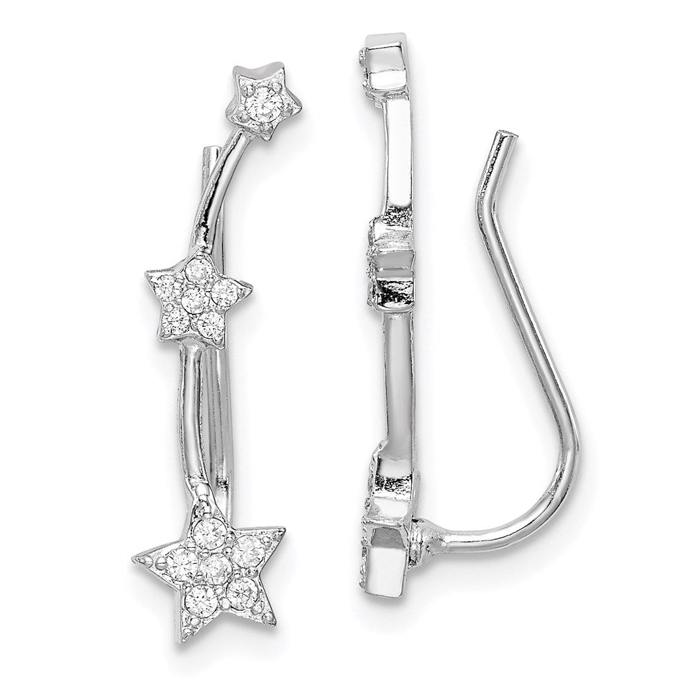 Sterlingsilber Rhodiniert Poliert Zirkonia Drei Stern Ohr Climber Ohrringe
