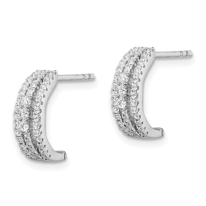 Sterlingsilber Rhodiniert 3-row Zirkonia C-hoop Ohrstecker