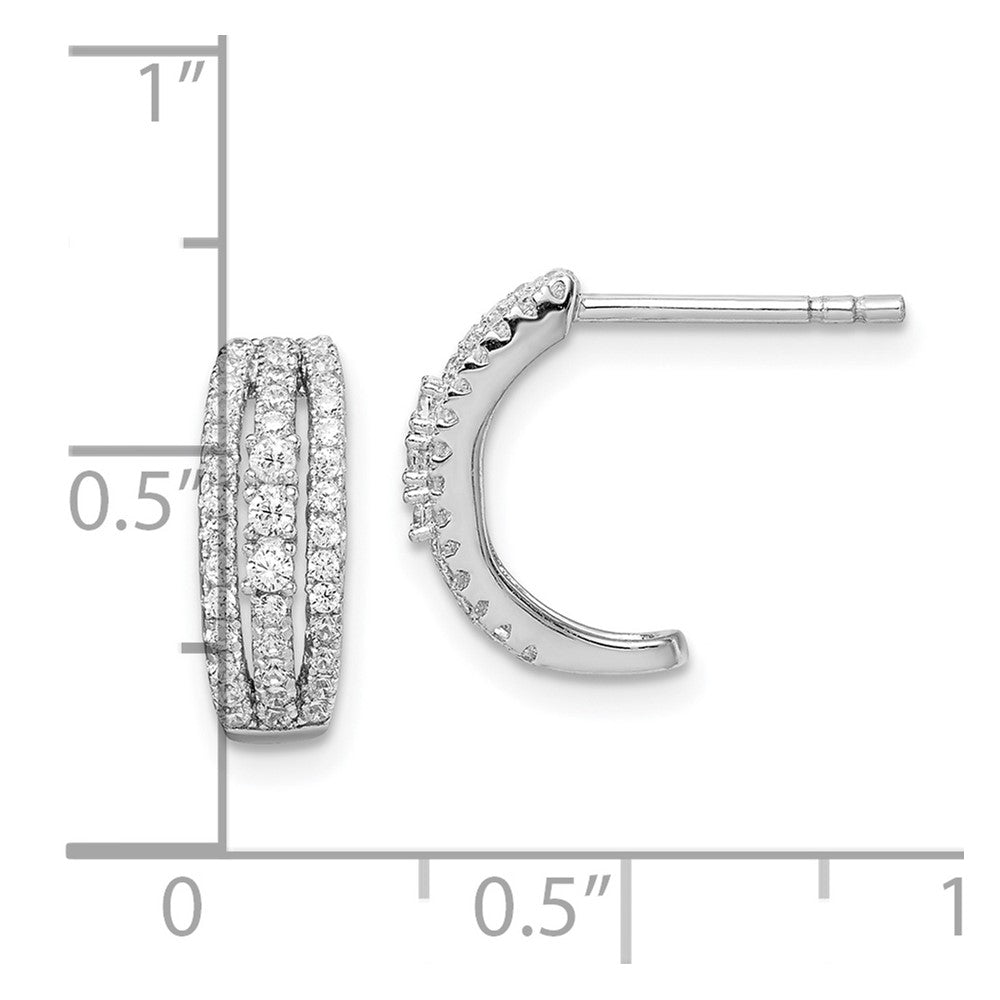 Sterlingsilber Rhodiniert 3-row Zirkonia C-hoop Ohrstecker