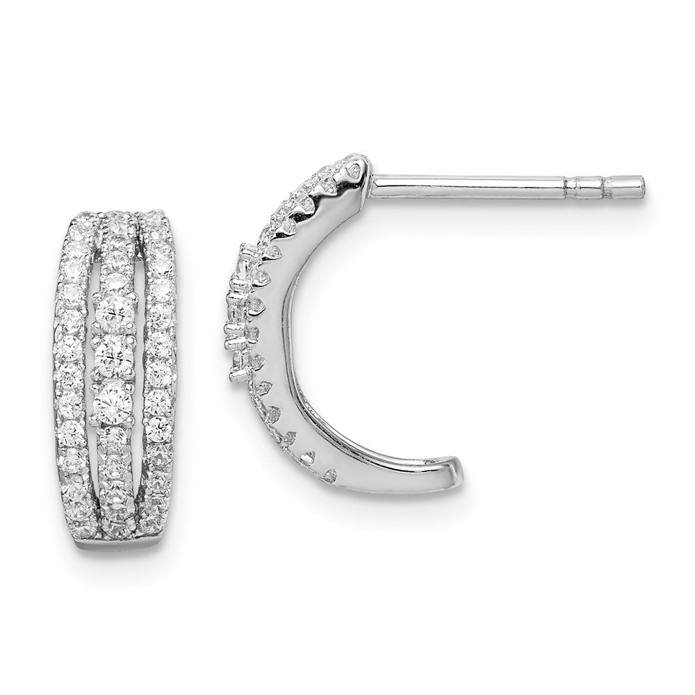 Sterlingsilber Rhodiniert 3-row Zirkonia C-hoop Ohrstecker
