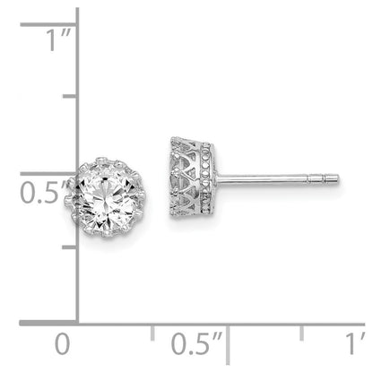 Sterlingsilber Rhodiniert Poliert & Strukturiert 6mm Rund Zirkonia Ohrstecker