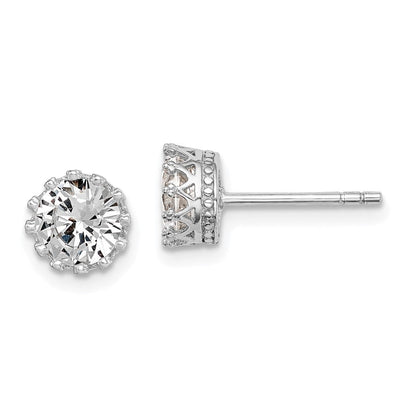 Sterlingsilber Rhodiniert Poliert & Strukturiert 6mm Rund Zirkonia Ohrstecker