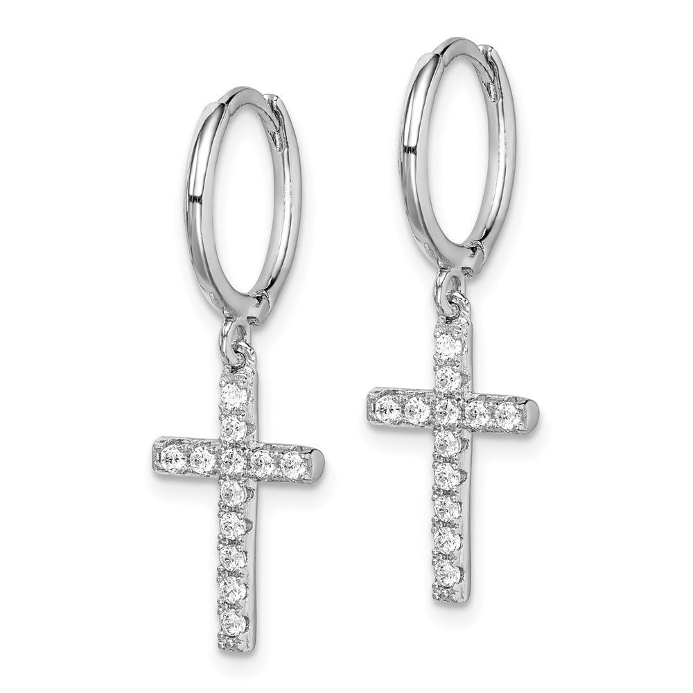 Sterlingsilber Rhodiniert Zirkonia Kreuz Hängend Rund Creolen