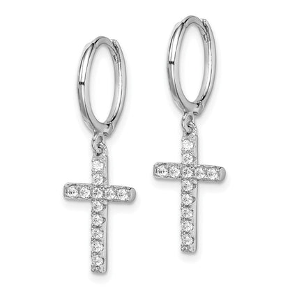 Sterlingsilber Rhodiniert Zirkonia Kreuz Hängend Rund Creolen