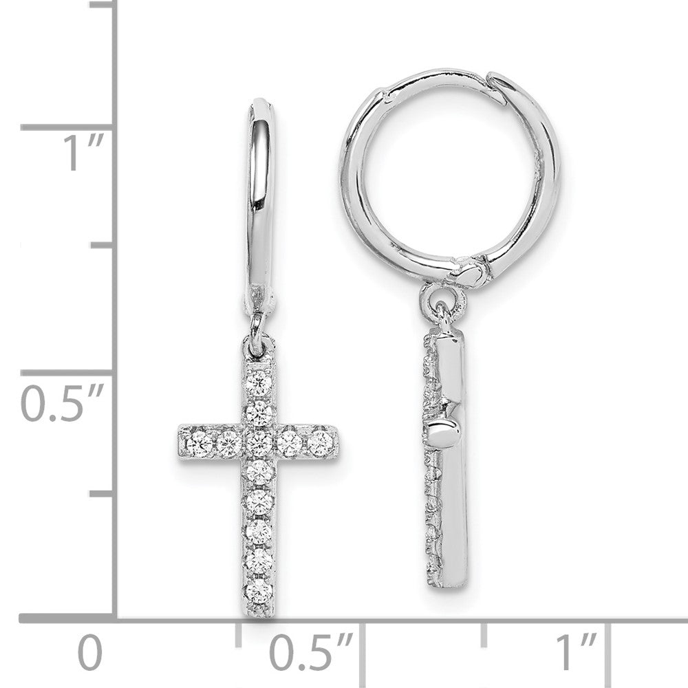 Sterlingsilber Rhodiniert Zirkonia Kreuz Hängend Rund Creolen