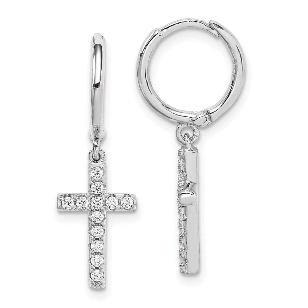 Sterlingsilber Rhodiniert Zirkonia Kreuz Hängend Rund Creolen