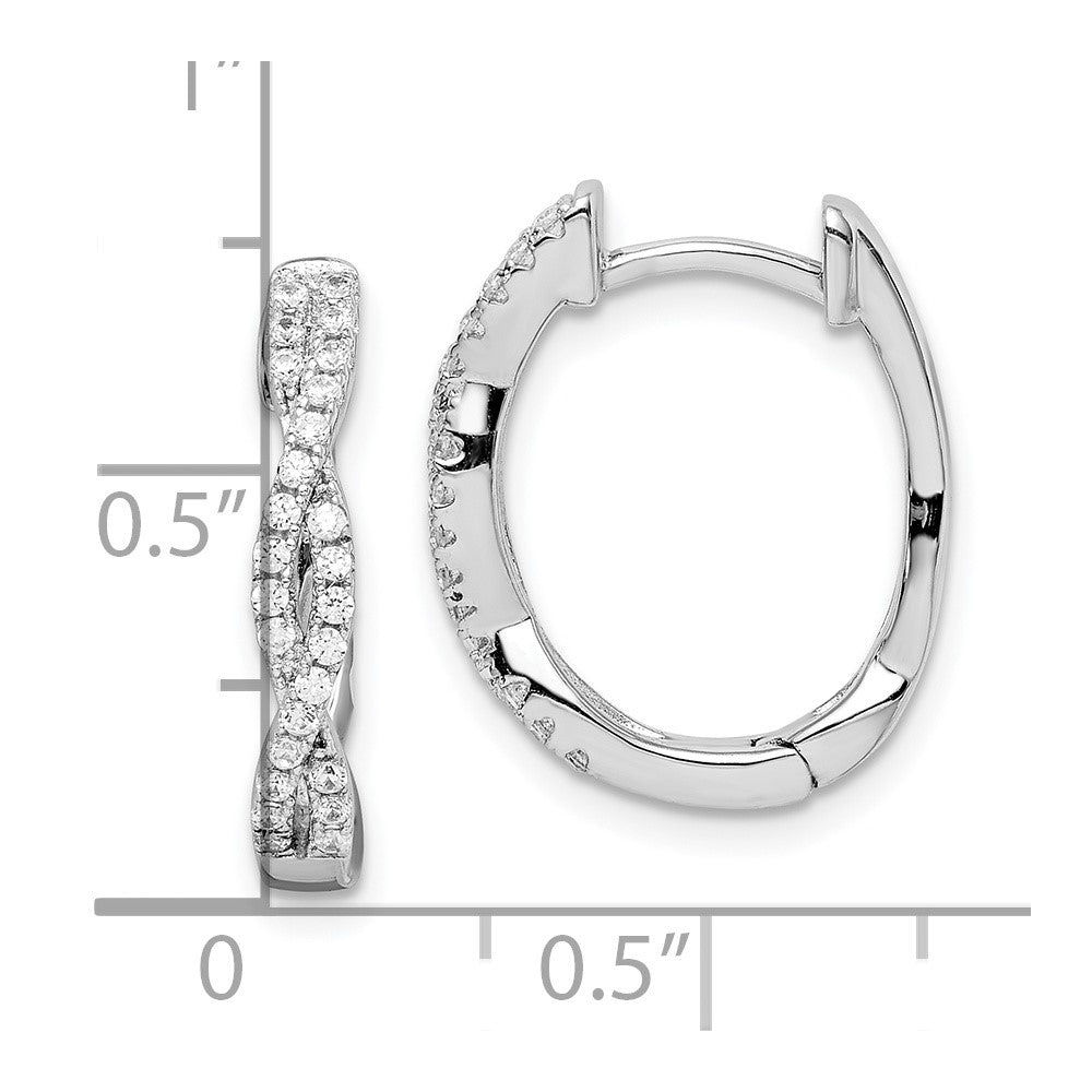 Sterlingsilber Rhodiniert Zirkonia Gedreht Oval Creolen