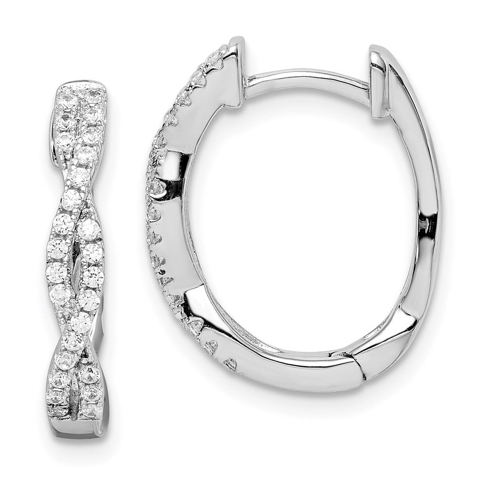 Sterlingsilber Rhodiniert Zirkonia Gedreht Oval Creolen