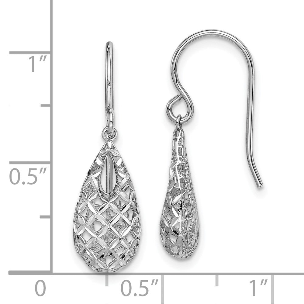 Sterlingsilber Rhodiniert Poliert & Diamantiert Tropfen Ohrhänger