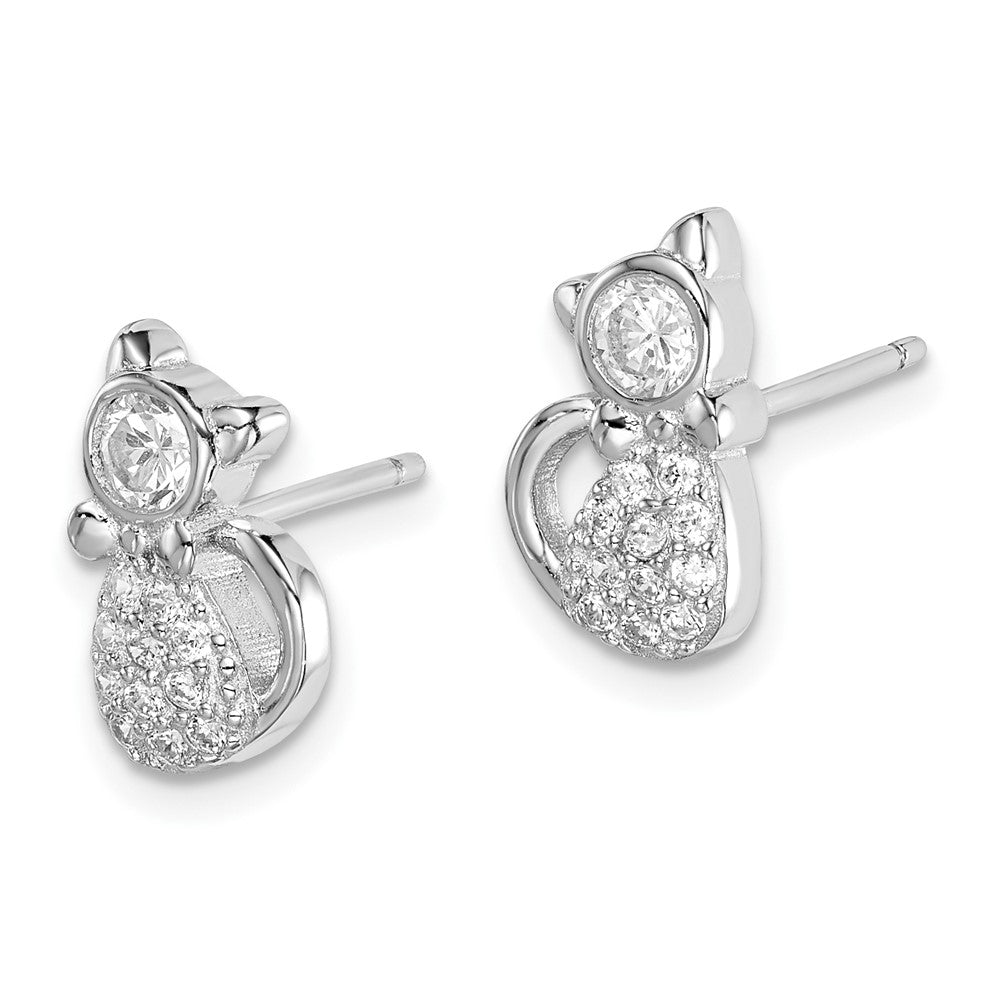 Sterlingsilber Rhodiniert Poliert Zirkonia Katze Ohrstecker