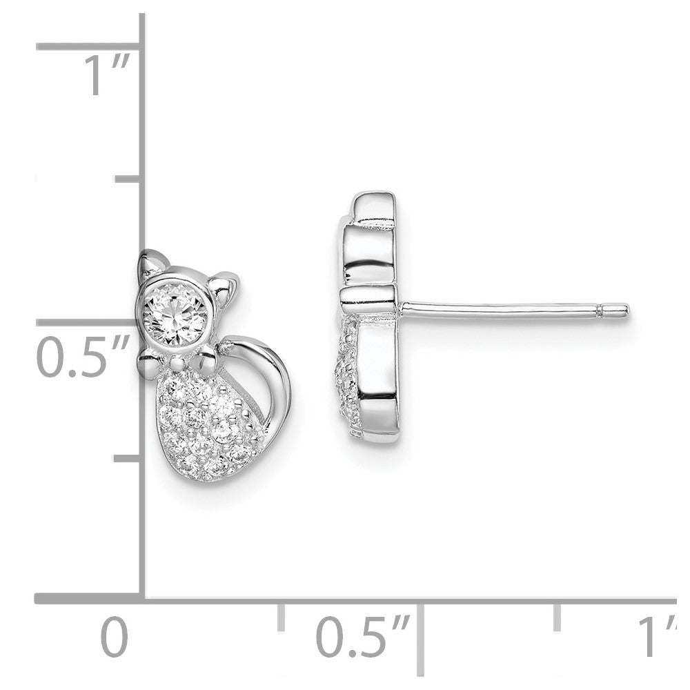 Sterlingsilber Rhodiniert Poliert Zirkonia Katze Ohrstecker
