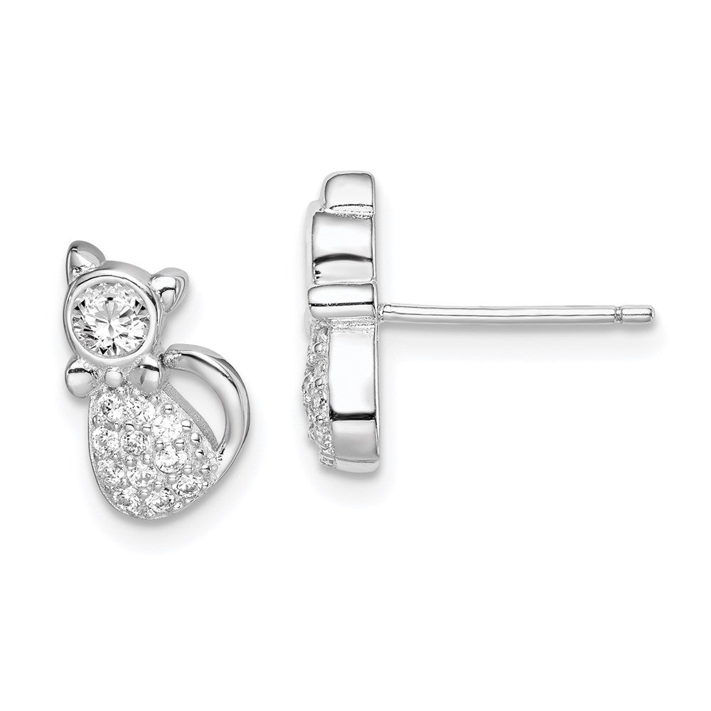 Sterlingsilber Rhodiniert Poliert Zirkonia Katze Ohrstecker