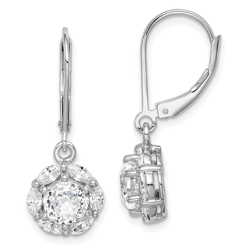 Sterlingsilber Rhodiniert Poliert 6mm Zirkonia Heiligenschein Ohrhänger mit Brisur