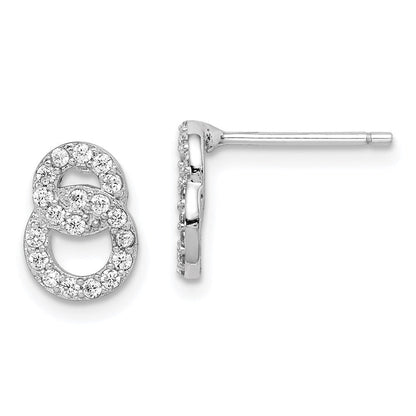 Sterlingsilber Rhodiniert Poliert Zirkonia Doppelt Kreis Ohrstecker