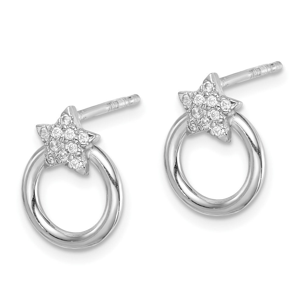 Sterlingsilber Rhodiniert Zirkonia Stern und Kreis Ohrstecker