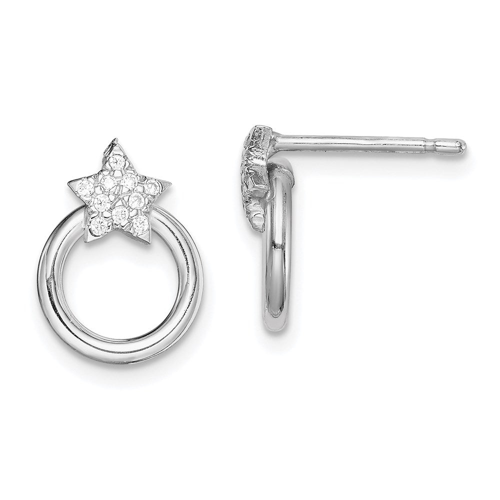 Sterlingsilber Rhodiniert Zirkonia Stern und Kreis Ohrstecker