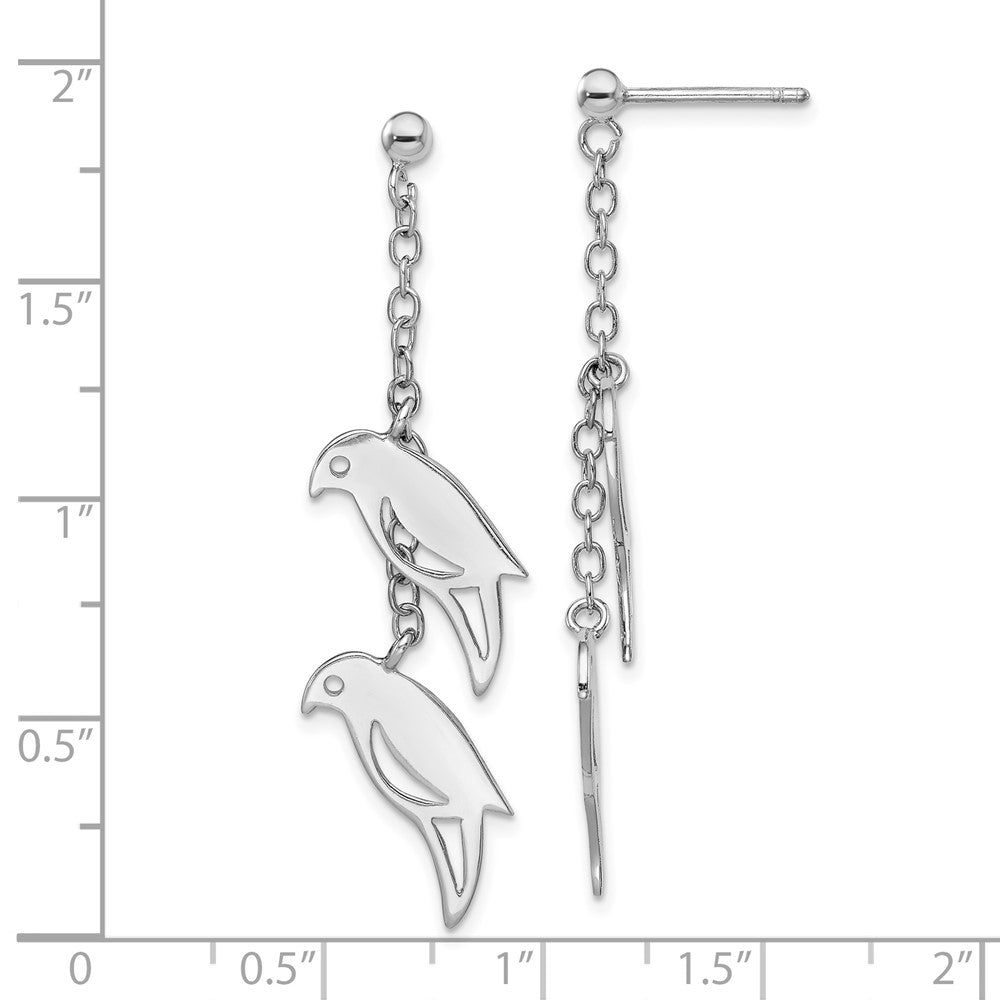 Sterlingsilber Rhodiniert Zwei Birds Hängend Stecker Ohrring