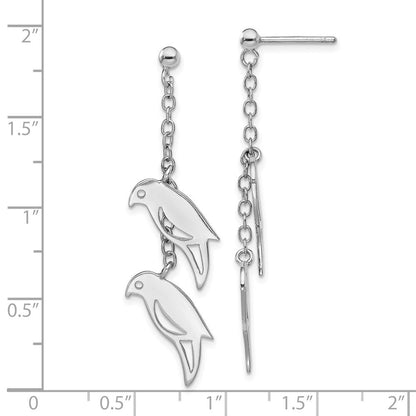 Sterlingsilber Rhodiniert Zwei Birds Hängend Stecker Ohrring